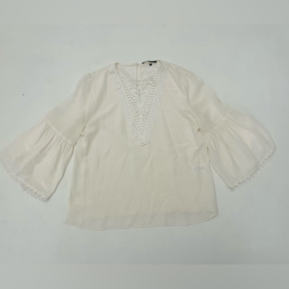 Kobi Halperin Silk Embroidered V-neck 3/4 sleeve Bell Sleeve Blouse tunic small